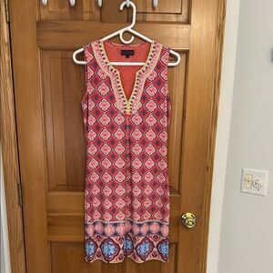 Hale Bob Coral and White Patterned Dress